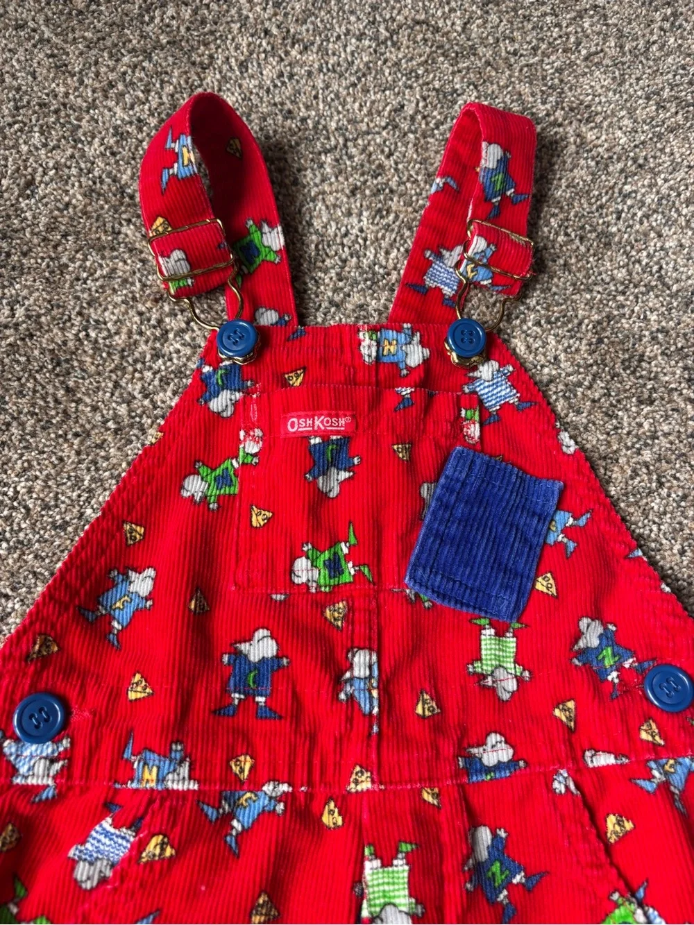 Vintage Oshkosh B’gosh Red Kids' Corduroy Overalls with Playful Animal Print
